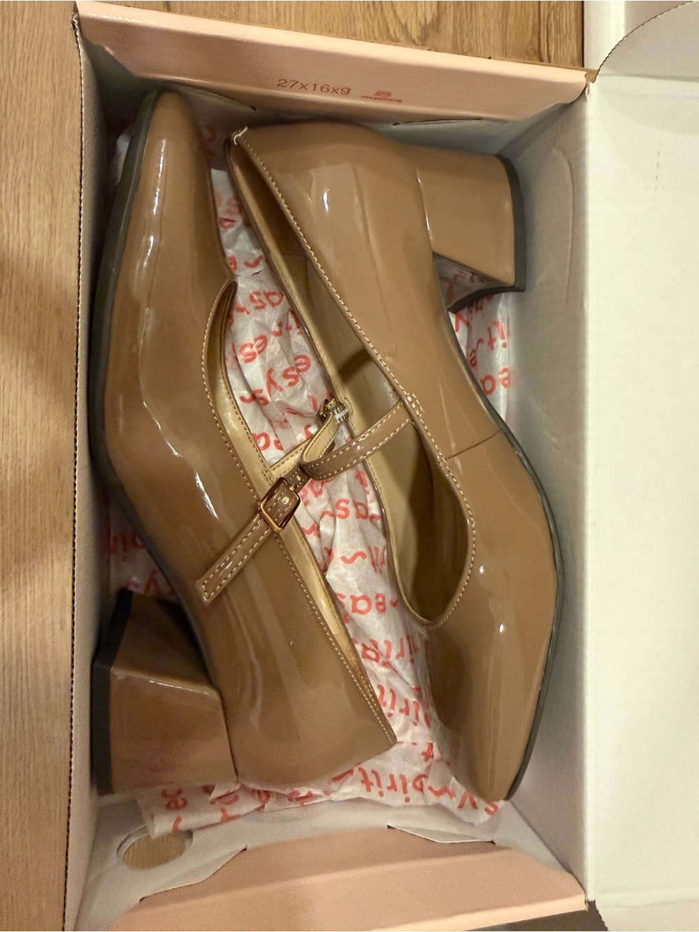 Easy Spirit Patent Mary Jane Block Heel Pumps - Beige
